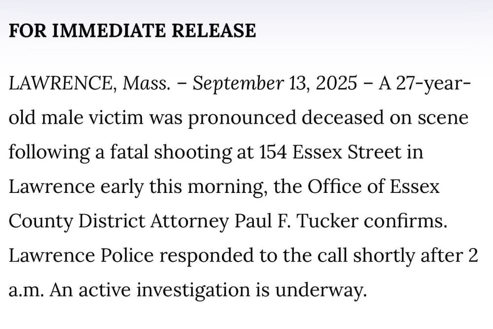 Lawrence Police Investigating Fatal Shooting on Essex Street post image