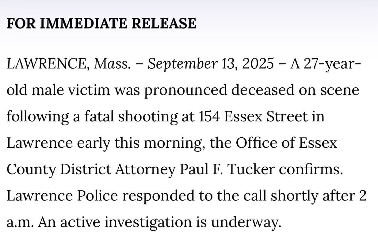 Lawrence Police Investigating Fatal Shooting on Essex Street