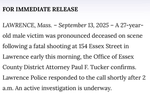 Lawrence Police Investigating Fatal Shooting on Essex Street